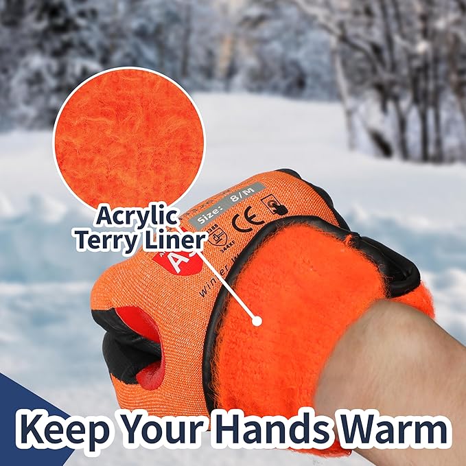 Schwer FreezeGuard-X Winter Work Gloves for Men and Women, ANSI A9 Cut Resistant Gloves for Extreme Protection, Freezer Glove With Super Grip, Thermal Insulated, PM3326-W (L,2 Pairs)