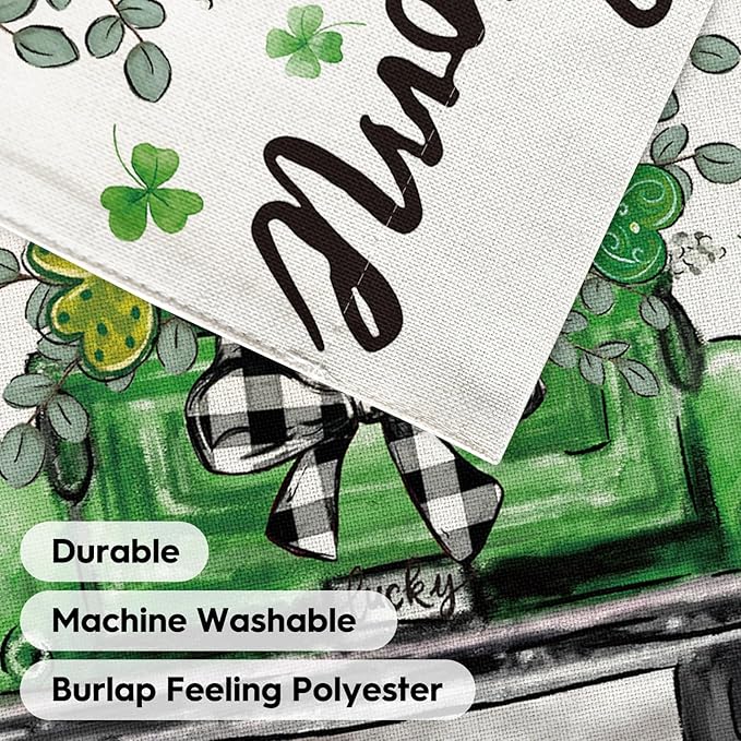 AVOIN colorlife St Patricks Day Truck Garden Flag 12x18 Inch Double Sided Outside, Lucky Shamrocks Clovers Welcome Yard Outdoor Decoration