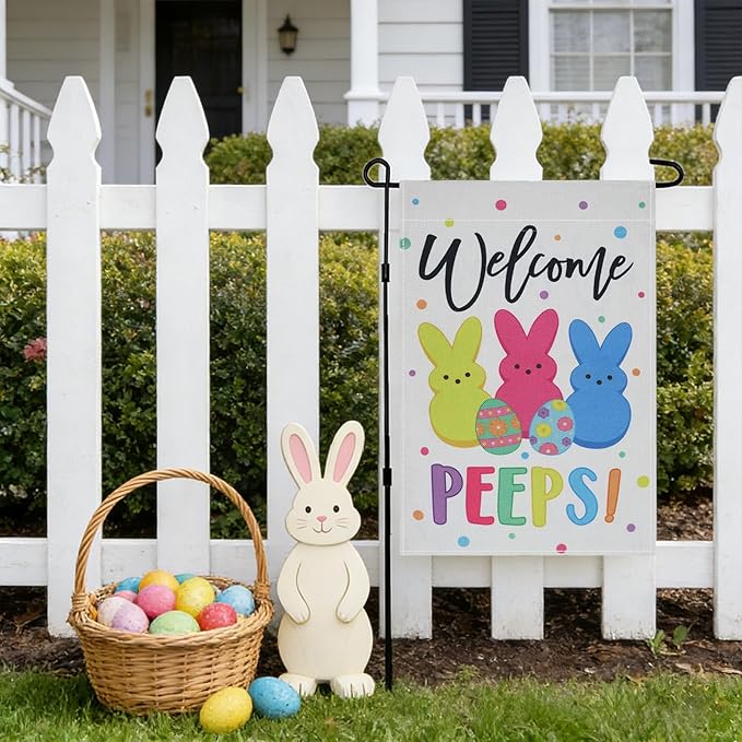 Easter Garden Flags Decors,12x18 Inch Vertical Double Sided Easters Bunny Eggs Yard Decorations Outdoor Anniversary Front House Lawn Outside Decor Garden Flag