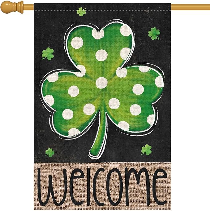 Louise Maelys St Patrick's Day Garden Flag Shamrock Welcome Double Sided 28x40 Inch Large Burlap Happy Saint Patricks Day Spring Holiday Yard Outdoor Outside Home House Decor