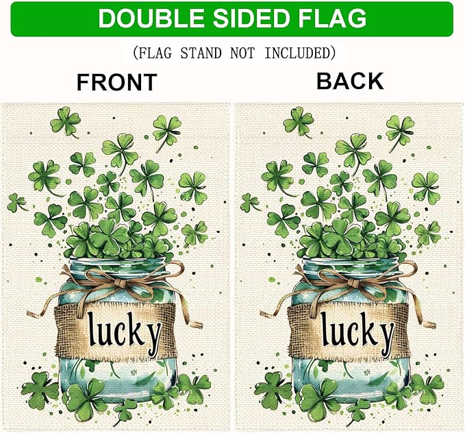 St Patricks Day Garden Flags for Outside, Irish Green Hat Lucky Shamrocks Yard Decoration, Small Seasonal Outdoor Decor for Farmhouse Holiday,12x18 Inch Double Sided