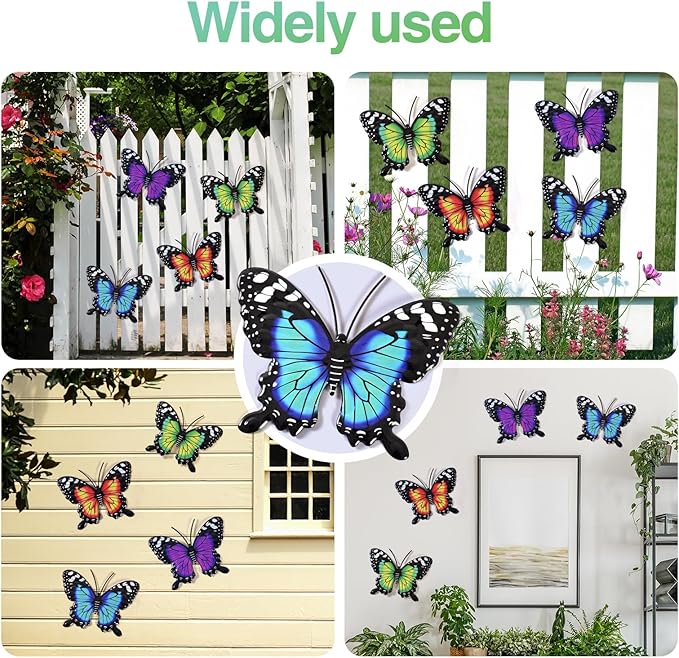 Metal Butterfly Wall Decor-4 Pack Butterfly Hanging Wall Decor Outdoor Fence Wall Art Decor for Indoor or Outdoor, Yard Patio Fence Garden Decorations
