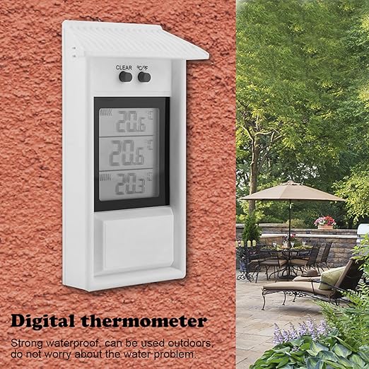 Joyzan Digital Greenhouse Thermometer, Outdoor Waterproof Max Min Temperature Meter Indoor High Low Tester Temperature Recording Weatherproof Hygrometer Gauge Monitor Wall Mounted Garden Home Growroom