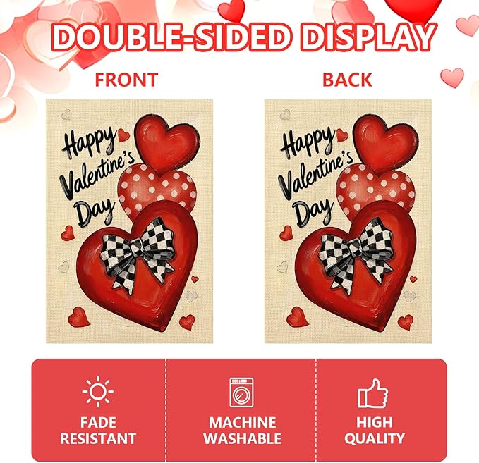 Valentines Day Garden Flag 12x18 Inch Love Heart Double Sided Flag for Anniversary Wedding Yard Outdoor Decoration
