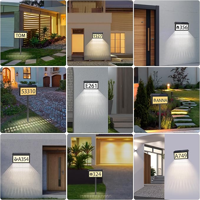 House Numbers for Outside Solar Powered, 3 Pack 3-Color LED Illuminated Solar Address Sign Plaques Waterproof with Stakes, Outdoor Lighted Home Number for Yard Garden Street