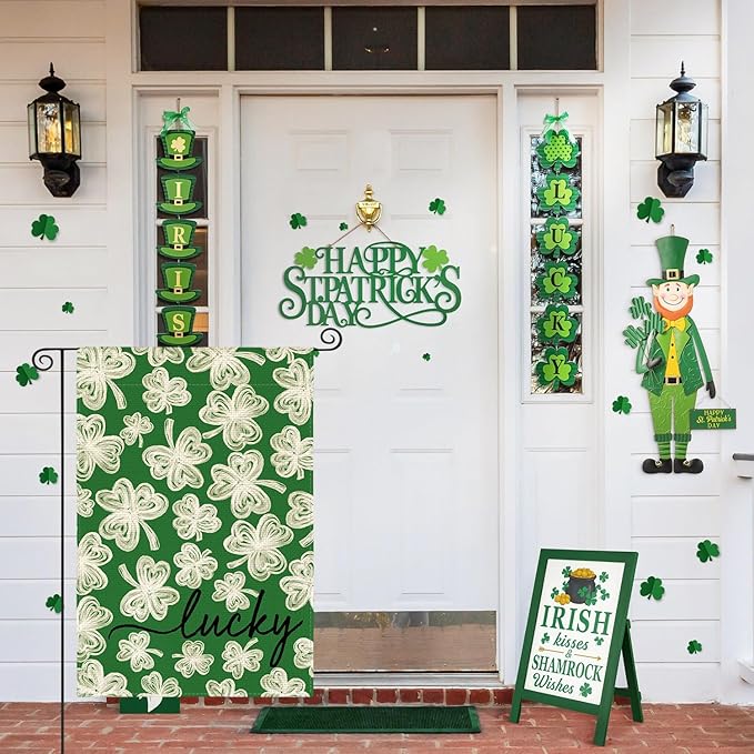 AVOIN colorlife St Patricks Day Garden Flag 12x18 Inch Double Sided Outside, Green Shamrock Lucky Clover Holiday Yard Outdoor Flag