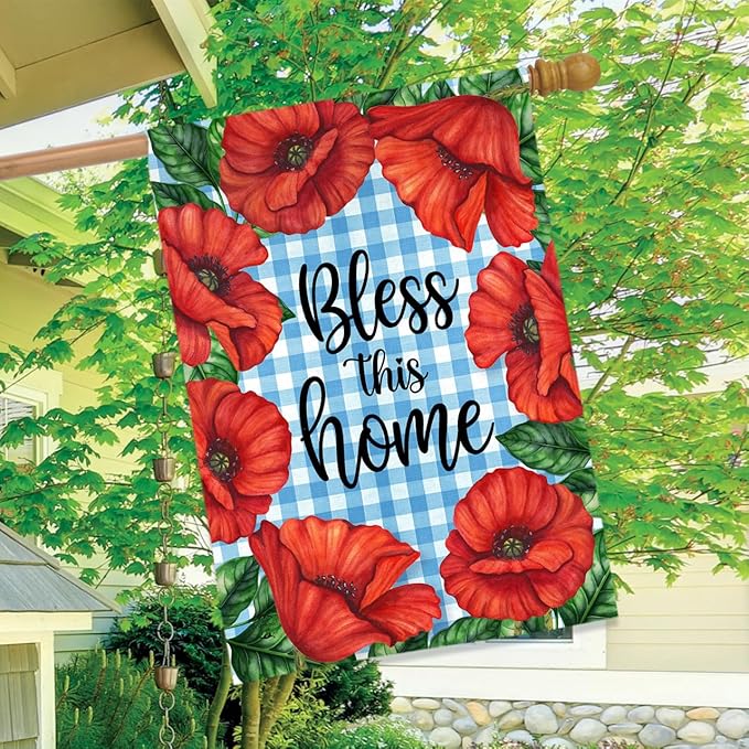 Briarwood Lane Bless This Home Checkered Floral House Flag