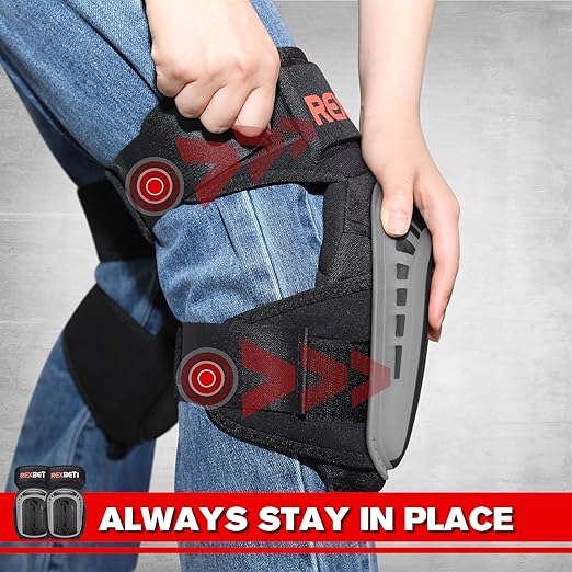 REXBETI Knee Pads for Work, Construction Knee Pads for Men, Heavy Duty Comfortable Anti-slip Foam Gel for Gardening Flooring and Cleaning, Strong Stretchable Straps, Gray