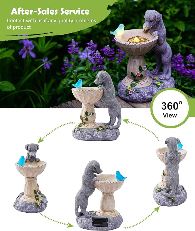 Nacome Solar Dog Statue for Garden Decor: IP44 Weatherproof Resin with Automatic Lighting - No Installation- Outdoor Yard Patio Balcony Art - Birthday Gifts for Bird Lovers Mom Grandma Women