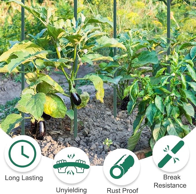 Garden Stakes 55 Inches Steel Plant Stakes Tomato Stakes Garden Poles Pack of 25