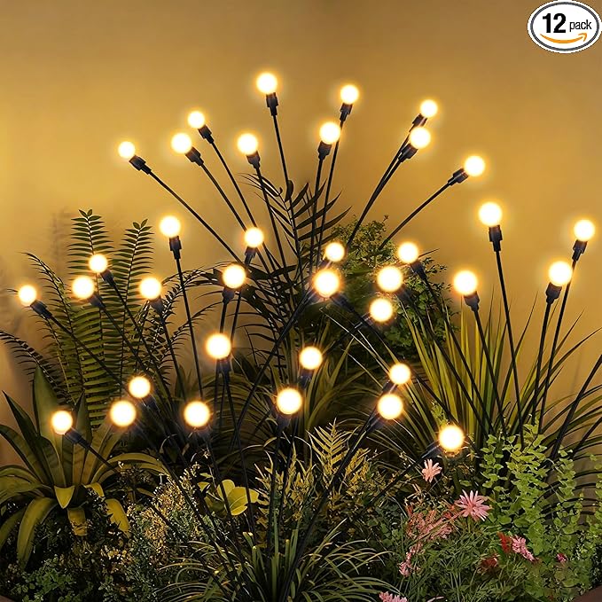 Solar Christmas Decorations, 120 LED Firefly Solar Christmas Lights Outdoor Waterproof, Garden Lights for Yard Porch Patio Decor (12 Pack)