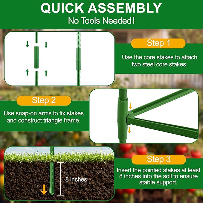 WAENLIR 6-Pack Tomato Cage for Garden, Up to 51 Inch Tomato Trellis for Raised Garden Bed, Plant Stakes for Pots, Durable Tomato Plant Support Garden Stakes for Climbing Plants (Green, 51 inch 6 Pack)
