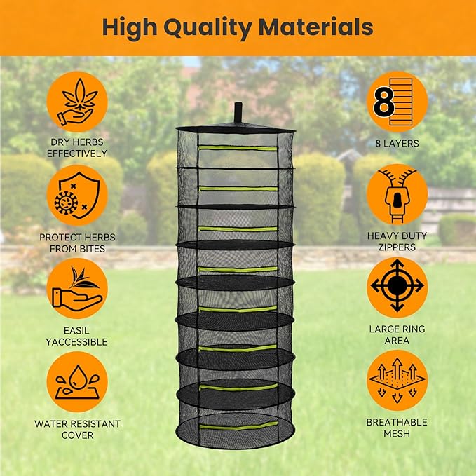 Herb Drying Rack - Mesh Drying Rack - Herb Drying Rack Hanging with Green Zipper & Garden Pruning Shears for Drying Herb - Hanging Drying Rack - Plant Drying Rack (6 Layers), Black, 12154