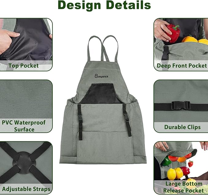 Gardening Apron, Garden Apron with Pockets for Women and Men, Farm Apron for Harvesting Picking Weeding
