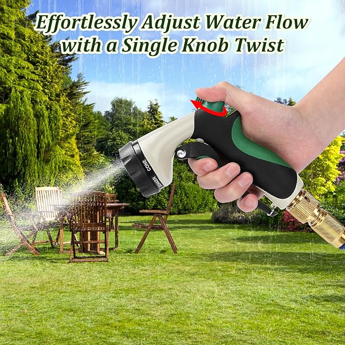 MORROWIND Garden Hose Nozzle, Heavy Duty Metal Water Nozzle with 8 Adjustable Spray Patterns, High Pressure Ergonomic Flow Control for Watering Plants, Lawns, Washing Cars, Pets, Black with Green