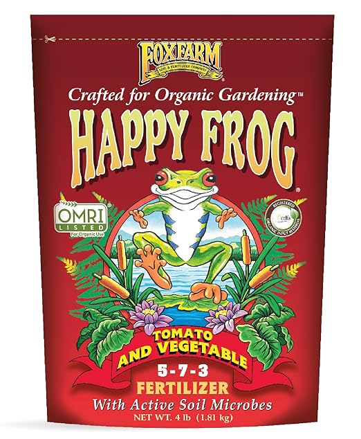 FoxFarm Happy Frog Tomato & Vegetable Fertilizer - Organic Vegetable Fertilizer for Vigorous Feeders, 5-7-3 Blend with Calcium & Mycorrhizal Fungi, Supports Abundant Fruit & Disease Resistance, 4 lb