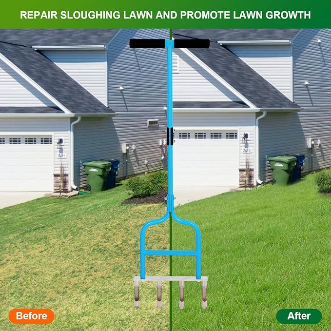 sancat Lawn Aerator with 4 Stainless Steel core Plug, 39inch Hollow Tine Aerator,Manual Yard Aerator,Grass Soil Aerator, Aerator Lawn Tool for Lawn Care.
