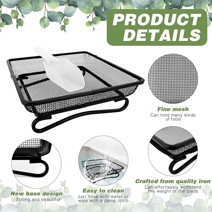 3 Pcs Platform Bird Feeder with Scoop, 6.7 x 6.7 x 2.2 in Ground Bird Feeder Tray Metal Square Squirrel Feeders Rust Resistant Mesh Seed Tray for Outside Wild Birds Dove