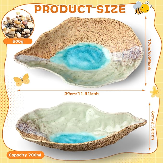 Butterfly Watering Station Outdoor Bee Feeder Watering Butterfly Puddler Stone with Mineral River Rock, Lawn Decoration Insects Ceramic Bowl, Bee Water Station Home Yard Garden