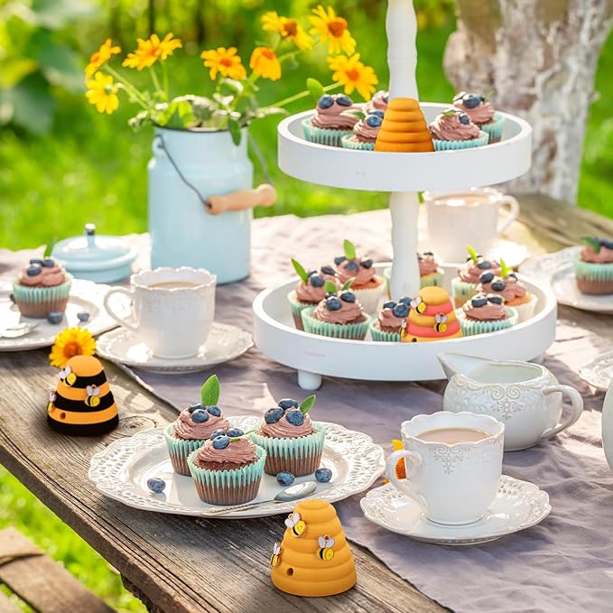 10 Pcs Wood Bee Hive Decor Unfinished Wood Threaded Honeycomb Farmhouse Tiered Tray Decor Mini Beehive Model Bee Garden Decorations for DIY Table Shelf Sitter Party Craft, 1.8 x 1.9 Inch