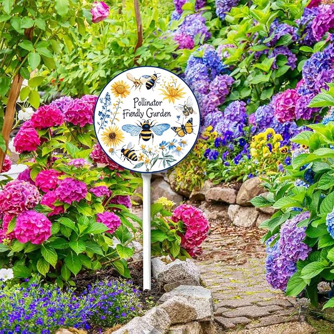 Garden Signs Pollinator Friendly Garden Sign with Stake Outdoor Aluminum Yard Sign Rustproof Aluminum Metal Sign Fade Resistant Lawn Decoration for Outdoor 9.2x9.2inch