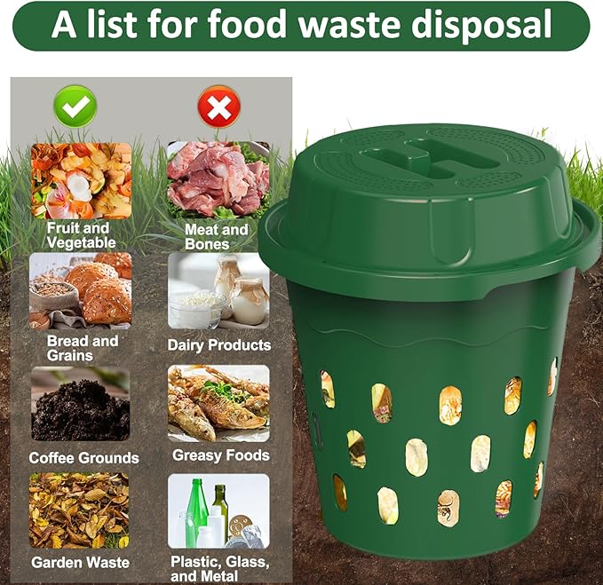 2-Pack InGround Compost Bin for Garden Beds, 8L Worm Composter Farm for Faster Composting, Worm Composter Kit with Aeration, Animal-Proof Lid for Beginners (9.5x9.5x10.8Inch) (2, Green)