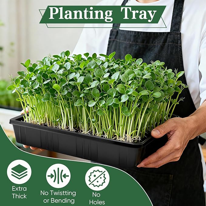 Sckee Upgraded 20 Pack Plant Growing Trays Seed Starting Tray Microgreens Growing Trays Seedling Plant Germination Starter Tray Transplant Fodder Flats, No Holes, No Leakage, Reusable (1015)