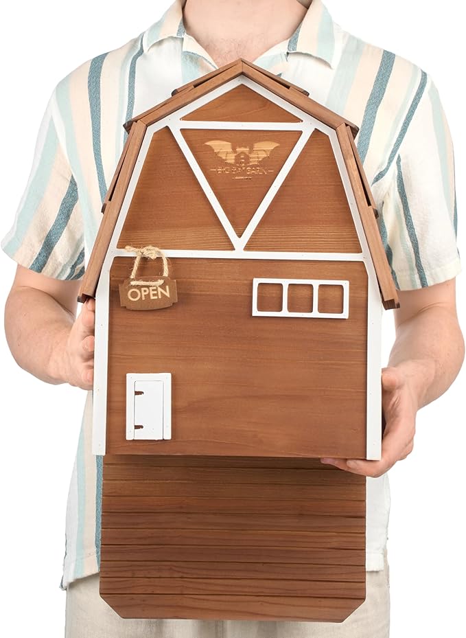 WildYard Big Bat Barn - 3-Chamber, Large Bat House - Brown, Cedar - Weather-Resistant Ventilation & Wildlife Shelter - Textured Landing Pad & Wall-Mount Roost Kit