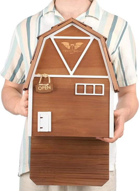 WildYard Big Bat Barn - 3-Chamber, Large Bat House - Brown, Cedar - Weather-Resistant Ventilation & Wildlife Shelter - Textured Landing Pad & Wall-Mount Roost Kit