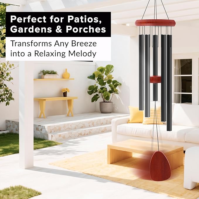 Wind Chimes for Outside - 37" Large Deep Tone Wind Chimes, Elegant Black Aluminum Windchimes Outdoors, Memorial Gift for Mom, Garden & Patio Decor