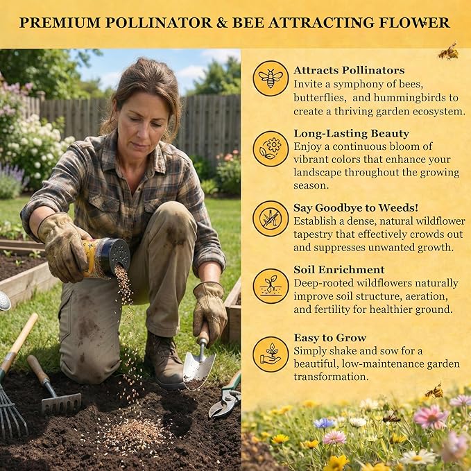 Mini Wildflower Seed Shaker - Save The Bees Seed Mix, by GevaGrow | 80,000+ Seeds | Pollinator & Bee Attracting Flower Seeds Bulk for Planting in Pots & Outdoor Gardens | 2 Ounce