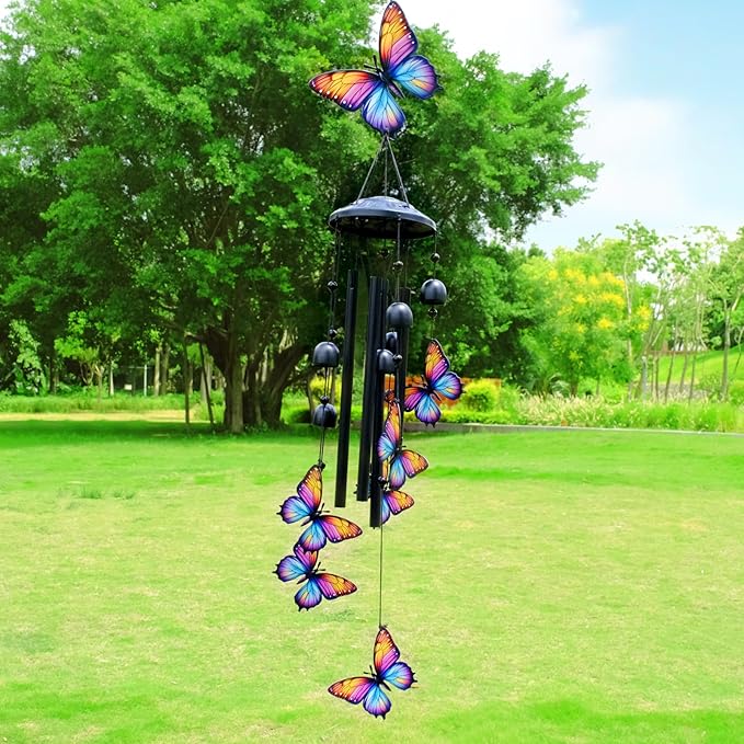 Butterfly Wind Chimes for Outside, Black Metal Windchimes Outdoors, Butterflies Gifts for Women/Men, Garden/Yard Decor, Memorial/Birthday Gifts for Grandma/Mom, Durable Chimes for Outdoors