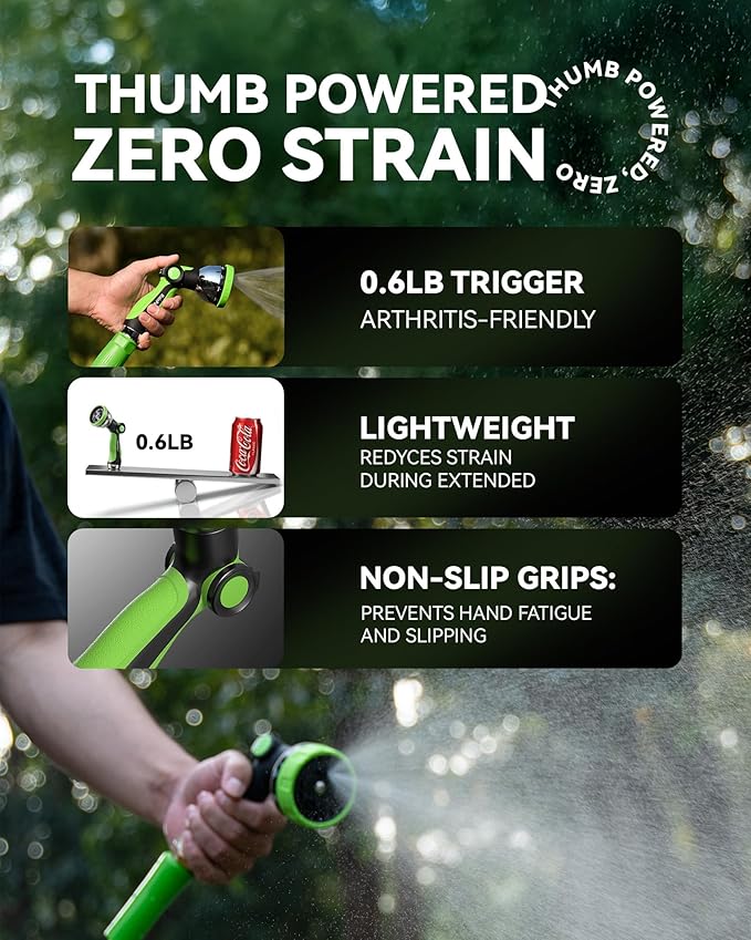 RAINPOINT Spray Nozzles for Garden Hose - 10 Spray Patterns Garden Hose Nozzle with Adjustable Flow Control for Watering Plants, Washing Cars,Washing Pets, Thumb Control (Green)