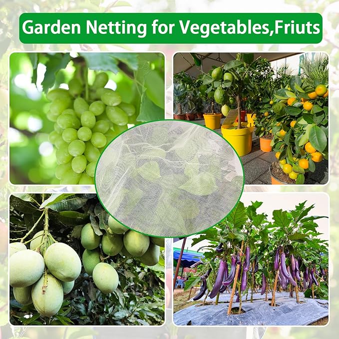 6 Pack Bird Netting for Garden Protection,Garden Netting Pest Barrier with Drawstring,3.3Ft x 2.6Ft Plant Covers Insect Bird Barrier Netting Mesh for Vegetables,Friut,Tree,Blueberry,Bushes,Tomato