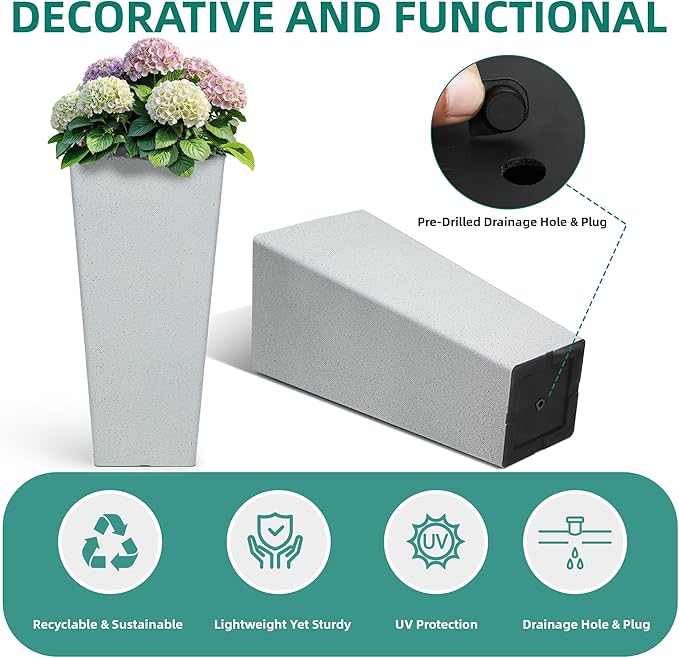 28" Tall Planters for Outdoor Plants, Extra-Large White Flower Pots for Blaconl, Porch, Living Room Corner, Garden, Patio, Deck Decor