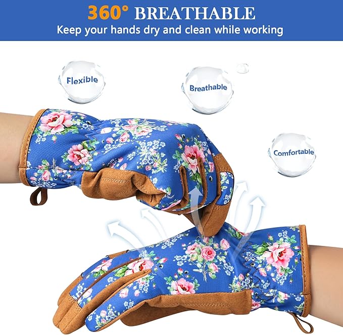 Trifabricy Gardening Gloves for Women, Breathable Leather Garden Gloves with Grip, Thorn-Proof Puncture-Resistant Work Gloves