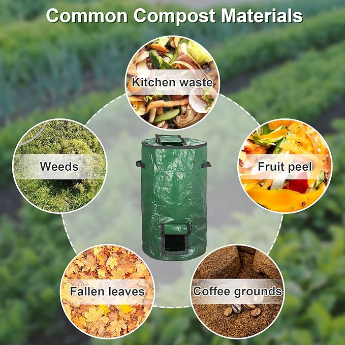MyLifeUNIT Compost Bins Outdoor, Composting Bin for Outside Garden, Reusable Garden Yard Waste Bag, 34 Gallons (1 Pack, Green)