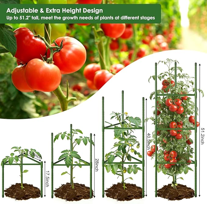 CEWOR Tomato Cage - 3 Pack Tomato Cages for Garden, Up to 51.2" Tall Tomato Trellis Plant Support Garden Stakes, Adjustable Vegetables Structures for Pots, Raised Garden Bed, Climbing Plants Outdoor