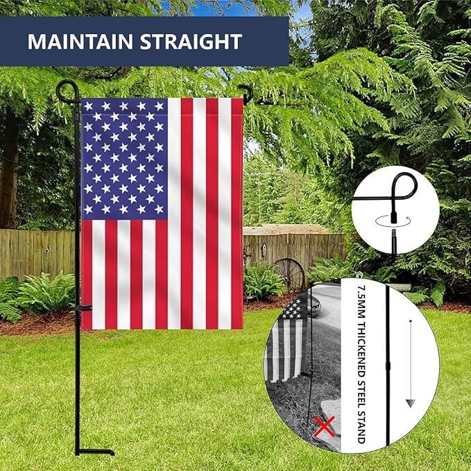 Garden Flag Stand, Thickened Pole Sturdy Straight Premium Metal Yard Flag Holder Weather-Proof Flagpole with Clip and Stopper for Seasonal Christmas Garden Flag, Outdoor Decor Decoration