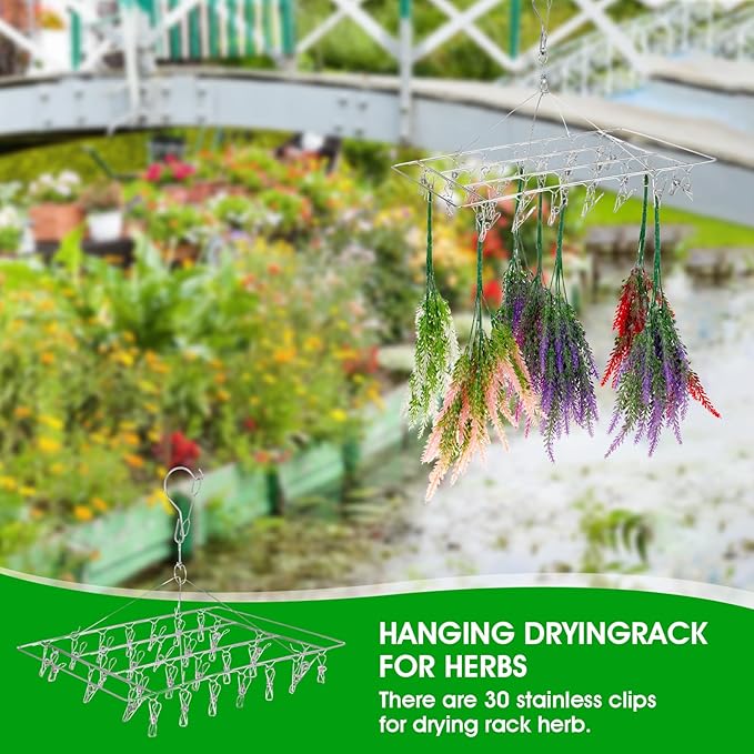 Tobeelec 4 Pcs Hanging Drying Rack for Herb Macrame Flower Drying Rack with 30 Stainless Clip Herb Dryer Hooks for Drying Herb Air Plants Spices Flowers Hydroponic Plants