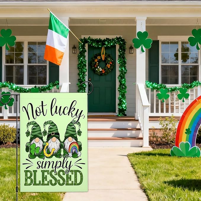Happy St Patricks Day Garden Flag St Patrick's Day Yard Sign Garden Flags for Outside 12x18 Double Sided Shamrock Lucky Irish Blessing Signs Outdoor Decorations
