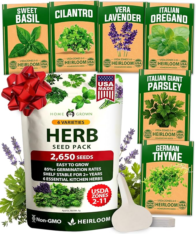 HOME GROWN 6 Herb Seeds for Planting 2,650+ Non-GMO Heirloom Seeds | Extra Large Variety Pack Herb Kit – Indoor Outdoor & Hydroponic | Culinary Seed Set | Grow Your Own Herbs | Gift for Beginners