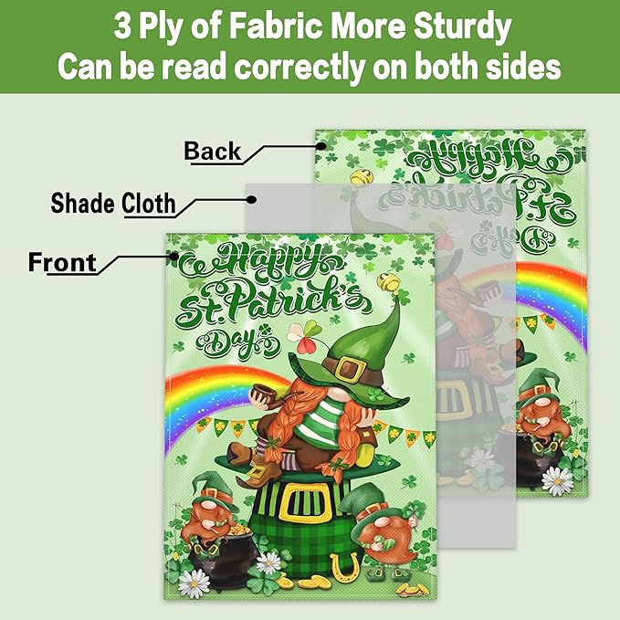 St Patrick's Day Garden Flag 12x18 Inch Double Sided Irish Lucky Shamrock Garden Flag 3ply Durable Polyester for Outdoor House Indoor Yard Holiday Decoration
