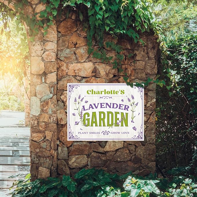 Custom Lavender Garden Sign, Personalized Name for Flower Garden, and Backyard Décor Sign, 18x24 Inches, Rust Free .063 Aluminum, Fade Resistant, Made in USA by Sigo Signs