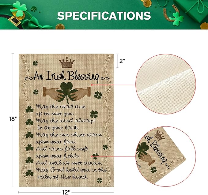 AVOIN colorlife St Patricks Day Garden Flag 12x18 Inch Double Sided Outside, An Irish Blessing Quote Welcome Yard Outdoor Flag