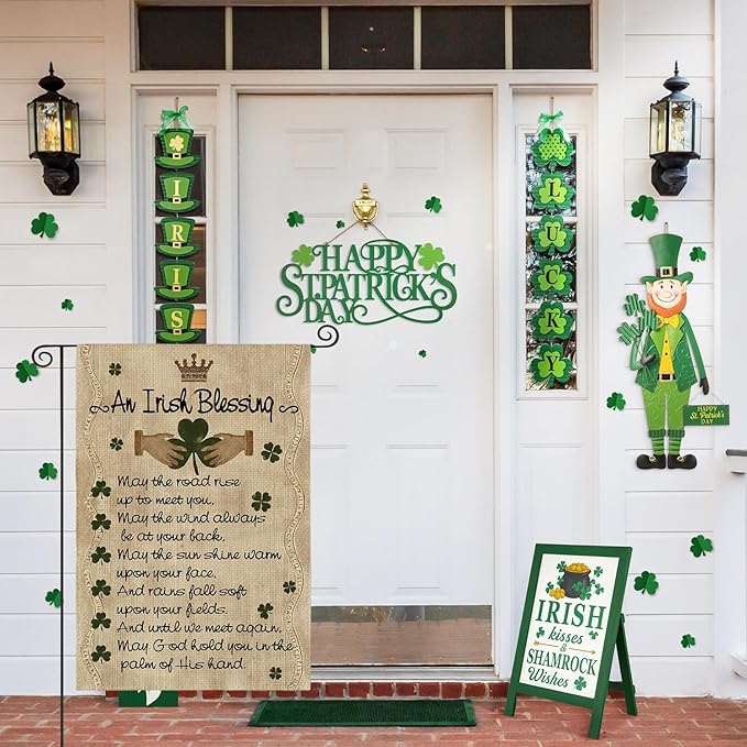 AVOIN colorlife St Patricks Day Garden Flag 12x18 Inch Double Sided Outside, An Irish Blessing Quote Welcome Yard Outdoor Flag