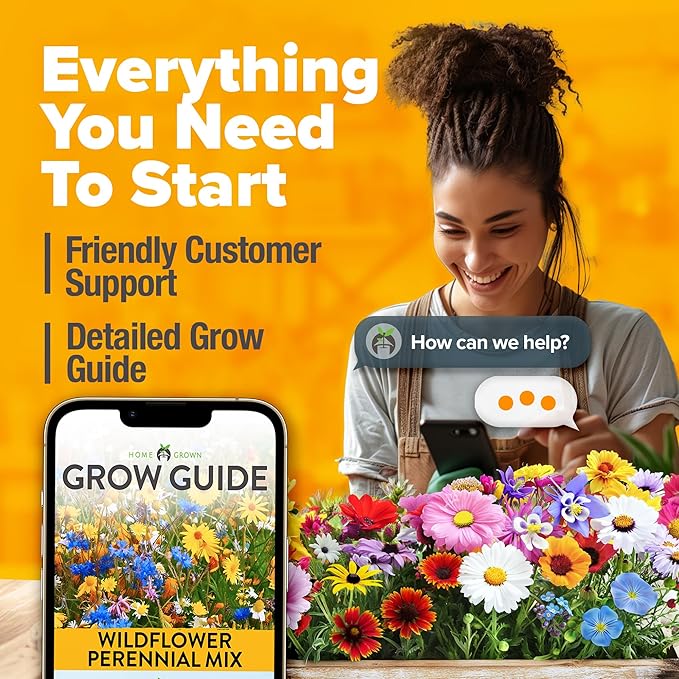 HOME GROWN 90,000+ Wildflower Seeds Mix 3oz 24 Varieties Non-GMO Perennial Flower Seeds for Planting Outdoors Butterfly & Pollinator Flower Mix Attract Bees Birds & Hummingbirds