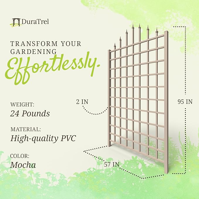 Dura-Trel Winchester 57 x 95 Inch PVC Vinyl Outdoor Garden Patio Trellis, with Wall Mounting Screws, Mocha