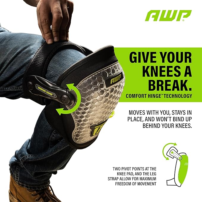 AWP Gel Pro Comfort Hinge Knee Pads for Carpet Tile, Sub-Floor/Underlayment, Landscaping & Gardening with Gel/Foam Padding for All-Day Support & Stability, Men and Women, One Size | L-22387-V5