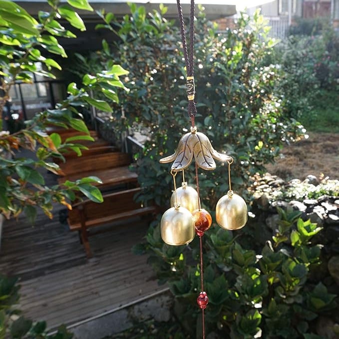2 Pack Lucky Wind Chimes 3 Bells Feng Shui Wind Bell with S Hook for Good Luck Home Garden Hanging Decoration Gift